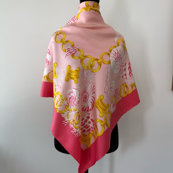 Authentic Celine Pink & Gold Seashell Silk Scarf - Picture 4 of 12